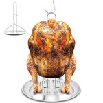 PUXING Upgraded Vertical Skewer Turkey Fryer Stand Kit BBQ Turkey Fryer Accessories Poultry Turkey Hanger Chicken Rack for Grill Multifuntion Barbecue Spike& Poultry Hanger Set(Color:Silver)