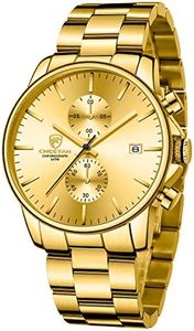 GOLDEN HOUR Reloj de Cuarzo para Hombre de Negocios de Moda con cronógrafo Impermeable de Acero Inoxidable para Hombre, Fecha automática (Gold)
