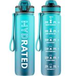 QLUR Water Bottle with Straw, 32oz Sports Motivational Water Bottle, 1L Tritan Water Bottle with Time Markings to Drink & Carry Strap, BPA Free, LeakProof for Women Men Gym Fitness Outdoor (1 Bottle)