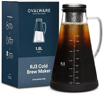 Ovalware Airtight Cold Brew Iced Coffee Maker (& Iced Tea Maker) with Spout – 1.5L/ 51oz RJ3 Brewing Glass Carafe with Removable Stainless Steel Filter