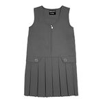 INSAFIANS Girls School Pinafore Dress Pleated 2 Button Kids School Dress School Uniform (Grey, 13-14 Years)