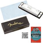 Fender Blues Deluxe Harmonica - Key of C Bundle with Carrying Case, Austin Bazaar Instructional Manual, and Polishing Cloth