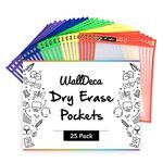 WallDeca Dry Erase Pocket Sleeves Assorted Colors, 8.5 x 11 inches (22 x 28 cm), Plastic Paper Holder Pack, Reusable Dry Erase Sleeves, Classroom Essentials for Teachers, 5 Colors (25-Pack)