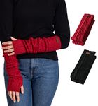 Brook + Bay Knit Arm Warmers for Women - Winter Fingerless Arm Warmers & Wrist Warmer w/Thumbhole - Long Fingerless Gloves, Black, Red, OSFM