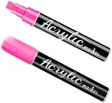 Beager 2Pack 10mm Pink Jumbo Felt Tip Acrylic Color Paint Marker Pens Set for Jeans Shoes Cups Bags Fabric Nail Murals Posters Art Journals Tagging Glass Drawing Walls Brick Garden