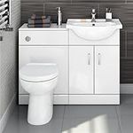 VeeBath iBathUK Vanity Basin Unit + Back to Wall Tallboy Toilet White Gloss Furniture Set (1050mm)