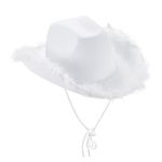 Niceyoeuk Cowgirl Hat Cowboy Hats for Women Fluffy Feather Brim Cowboy Hat for Holiday,Costume Party,Play Dress Up,Halloween Cosplay (White01, 32cm*42cm*18cm)