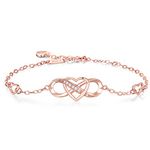 Women 925 Sterling Silver Infinity Bracelet – Billie Bijoux “Forever Love” Infinity Heart White Gold Plated Diamond Adjustable Bracelet Best Gift for Women s (B-rose gold)