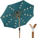 Best Choice Products 10ft Solar Market Patio Umbrella w/Woodgrain Pattern Pole, LED Lights, Tilt & Crank – Outdoor Sun Shade for Backyard Table, Deck, Poolside – Cerulean