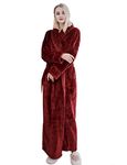 BELLOO Womens Loungewear Plush Fleece Bath Robes Cozy Dressing Gown Full Long, Wine L