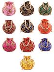 BINORI FASHIONS Rajasthani Style Royal Clutch Silk Batwa Bag Combo Khajoor Wristlets Ethnic Potli Combo For Women's Zari Work Potli Combo Bridal Potli Combo (Pack of 10)