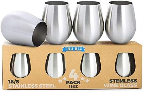 Stainless Steel Wine Glasses - Set of 4 Large & Elegant Stemless Goblets (18 oz) - Unbreakable, Shatterproof Metal Drinking Tumblers