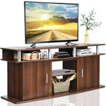 COSTWAY TV Stand for TVs up to 70 Inches, Wooden TV Cabinet Media Entertainment Center with 2 Doors and Open Shelves, Home Living Room Bedroom TV Unit Console Table for 18" Electric Fireplace (Cherry)