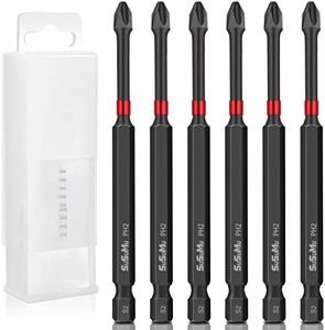 4 inch Magnetic Impact Phillips Bit #2 Insert Bits Anti-Slip Long Phillips Screwdriver Bits Magnetic PH2 1/4 Inch Hex Shank Cross Impact Driver Bit with Case for Power Drill (6PC,100mm)