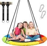 Vanku Nest Outdoor Tree Swing with Resistant Waterproof Frame, Giant 40" Round Web, Load 320KG, 2 Adjustable Tree Hanging Ropes, Safe and Durable Swing Seat for Kids(Colorful) (AA0103C)