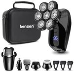 Head Shavers for Men, kensen 5 in 1 Bald Head Shaver, Head Electric Razor with Nose Hair Sideburns Trimmer, Waterproof Wet/Dry Mens Grooming Kit, LED Display, USB Rechargeable, Gifts Travel Case