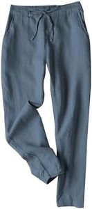 Tanming Linen Pants for Women Summer Casual High Waisted Drawstring White Beach Pant (Bluegrey, M)