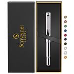 Scriveiner Silver Chrome Rollerball, Award Winning Luxury Pen, Heavy Pocket Pen with Chrome Finish, German Schmidt Refill, Best EDC Writing Pen Gift Set for Men & Women, Nice Designer Office Fancy Pen