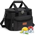 TOMULE Insulated Lunch Bag for Men Women - 24-Can Large Leakproof Lunch Box - Easy Clean Reusable Cooler Bag - Soft Lunch Kits with Shoulder Strap (15L, Black)