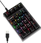 JPHTEK Number Pad, Mechanical USB Wired Numeric Keypad with Blue LED Backlit 21 Key Mini Numpad for Laptop Desktop Computer PC Black (Blue switches)