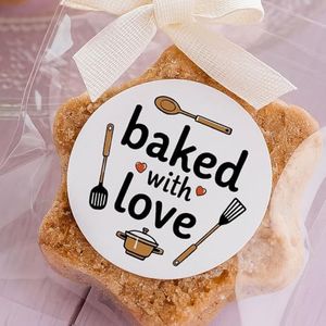 120 x Baked with Love Stickers, Round Baking Labels, Baked Goods Favor Stickers, Baking Treat Bags Stickers, Bakery Gift Wrapping Supply, 1.6"