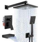 KES Black Shower Faucet Set Shower System with Waterfall Tub Spout Pressure Balance 3-Function with 9 Inch Rain Shower Head Black, XB6315S9-BK