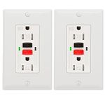 2 Pack - POWAWINI GFCI Outlet 15 Amp, UL Listed, Self-Test GFI Receptacles, TamperResistant, Weather Resistant, LED Indicator, with Decor Wall Plates and Screws, Indoor or Outdoor Use (Red/Black)