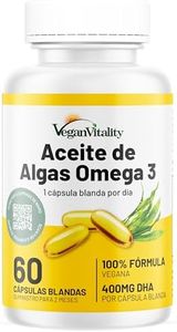 Omega 3 Vegano Aceite de algas de Vegan Vitality: 400mg de DHA por cápsula. 60 cápsulas, 2 meses de suministro. Vitaminas vegetarianas puras a base de plantas