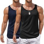 COOFANDY Bodybuilding Workout Sleeveless Muscle Shirts Athlentic Tank Top 2 Pack Summer Casual Tank Tops Navy M