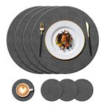 KERYCHIN 4 Round Leather Place mats + 4 Coasters Set, Heat Resistant 212 °F PU Placemats, Non Slip and Washable, Decoration Accessories for Home, Hotel, Indoor, Outdoor, Dining Table, (Black)