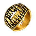 Punk Devil Mouth Teeth Rings For Men, Stainless Steel Gold Biker Ring For Boyfriend Size 9