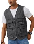 Gihuo Men's Fishing Vest Casual Utility Travel Safari Cargo Outdoor Work Photo Fly Vest Jacket with Multi Pockets, Grey, X-Large