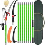 30 Ft Manual Pole Saw, Extendable Tree Pruner Blade and Scissors Set with 9 Fiberglass Handles, Long Branch Pruner Retractable for Backyard and Garden, Bush Cutting and Pruning of Palm Trees