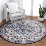 Lahome Bohemian Round Rug 3Ft Small Bedroom Round Area Rug Soft Bathroom Circle Mat, Vintage Machine Washable Non Slip Low Pile Indoor Floor Carpet for Kitchen Laundry Entryway, Blue Purple/Multi