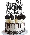 Happy 39th Birthday Cake Topper - Funny Black Glitter 39 & Fabulous Party Supplies For Men - Cheers to 39 Years Party Cake Decoration