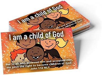 I am a Child of God, John 1:12, Bulk Pack of 25 Affirmation Scripture Cards for Kids, Pass it On Christian Bible Verse Cards for Sunday School, Childrens Church, & Youth Group Ministry