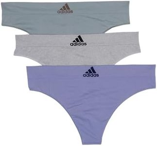 adidas Women's Seamless Thong Underwear 3-Pack, Silver Violet/Heather Grey/Silver Green, X-Large