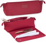 BAREFOOT CARIBOU Hair Tools Travel Bag and Heat Resistant Mat for Flat Irons, Straighteners, Curling Iron, and Haircare Accessories, 2-in-1 design, with Interior Pockets, Portable Organizer (Burgundy)