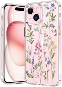 bicol Compatible with iPhone 15 Case,Crystal Clear Cover with Fashionable Designs for Girls Women,Slim Fit Shockproof Protective Acrylic Phone Case 6.1 inch Little Flowers Leaves