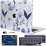 LCMOCICO Compatible with 2018-2021 2022 MacBook Air 13 inch Case M1 A2337 A2179 A1932, Clear Printed Pattern Hard Shell Case & Keyboard Cover for Mac Air 13 M1 Touch ID, Navy Blue Wild Flowers