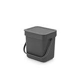 Brabantia Sort & Go Food Waste Bin 3L, Small Countertop Kitchen Compost Caddy with Handle & Removable Lid, Easy Clean, Grey