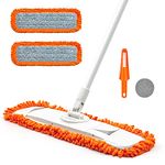 Dust Mop for Floor Cleaning with 2 Washable Microfiber Pads - JEHONN Dry Wet Flat Mop with Scouring Pad for Hardwood, Laminate, Tile, Marble