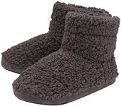 DUNLOP - Mens Furry Sherpa Slipper Boots - Memory Foam Plush Indoor House Slippers - Ankle Boot Slippers - Gifts for Men (9 UK, Charcoal)