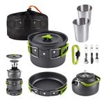 DPCR 12-Piece Camping Cookware Mess Kit with Tea Pot, Lightweight Nonstick Pot & Pan Set with Spork, Bowls, Knife & Travel Bag – Compact Outdoor Cooking Gear for Backpacking, Hiking, Scouts