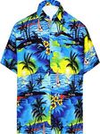 LA LEELA Likre Men's Hawaiian Shirt Blue 289 X-Small | Chest 36" - 38"