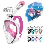 NARUTOO 180°Full Face Snorkel Mask, Double Floating Ball Design Anti-Leak Free Breathing, Full Dry Anti Fog Breathing System Snorkeling Mask, for Snorkeling Set to Adults Youths (S/M, Pink)