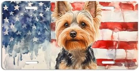 NGZ Yorkshire Terrier License Plate, Funny Pet American Flag Painting Aluminum License Plate Suitable for Car, RVs, Bars, Fences, garages, etc. 12x6 Inch