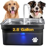 Kastty Dog Water Fountain for Large Dogs, 2.8Gal/10.5L Stainless Steel Cat Water Fountain, Super Quiet Smart Pet Water Fountain Automatic Dog Water Bowl Dispenser with LED Pump, Easy to Assemble Clean
