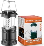 Mata1 LED Camping Lantern (Black), Emergency Light for Power Outages, Long-Lasting Battery-Powered Light w/ 3 Adjustable Brightness Levels, Collapsible Lamp for Indoor & Outdoor Use