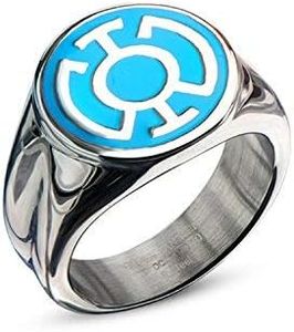 DC Comics Blue Lantern Corps Stainless Steel Blue Enamel Hope Ring - Size 10